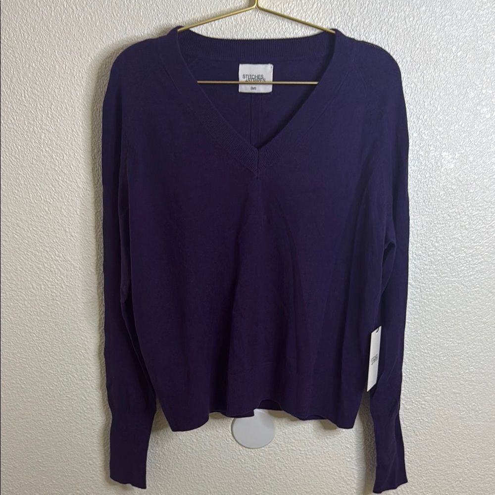 Stitches + Stripes-Purple (eggpant) V-Neck Sweater Classic Knit- Small